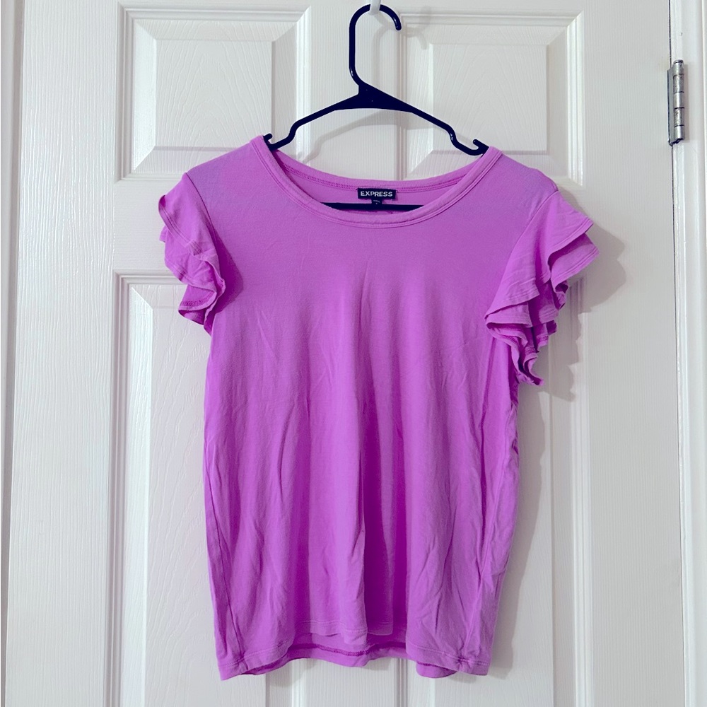 SOLD Express Ruffle Flutter Sleeve Pink T-shirt